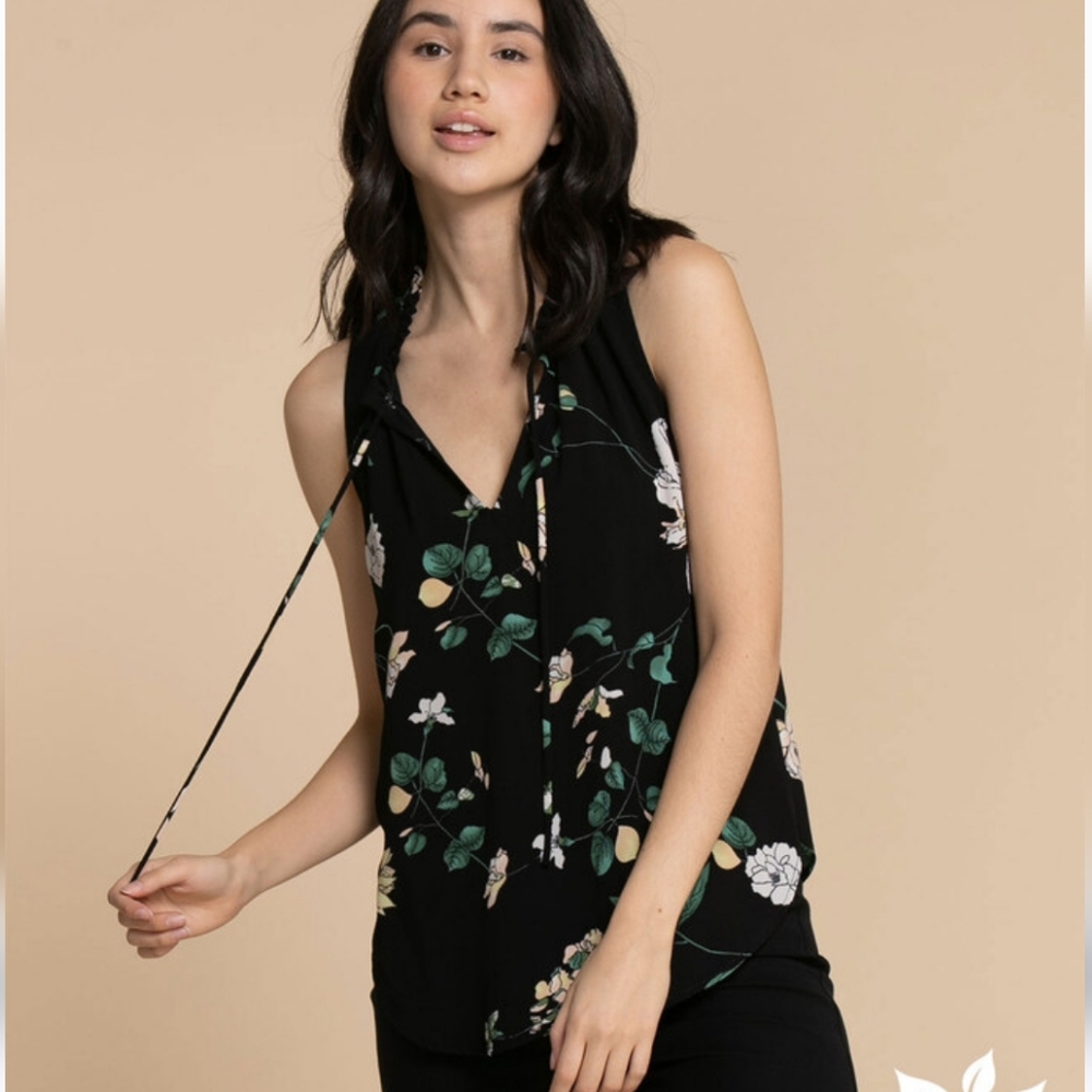 Ricki's Black Floral Blouse With Tie Neckline